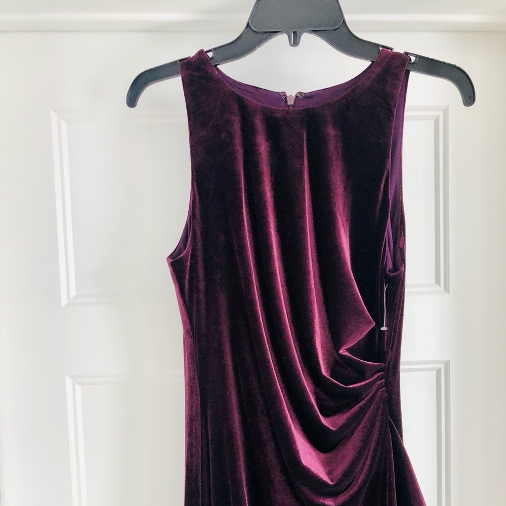 Ignite Evenings velvet evening gown in eggplant purple